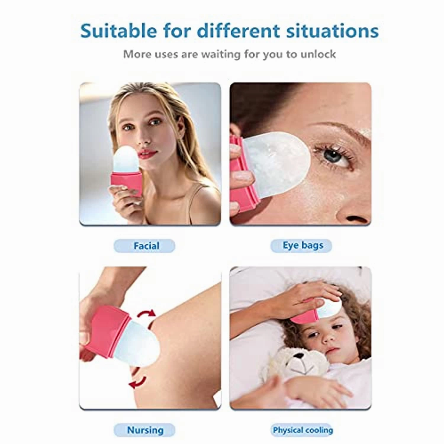 Rcool Ice Face Roller 2021& Gua Sha,Face Massager,Facial Beauty Ice Roller Skin Care Tools,Skin Care Products-For Face&Eyes,Remove Fine Lines,Shrink Pores,Reduce Acne and Lubricate the Skin. (Pink)