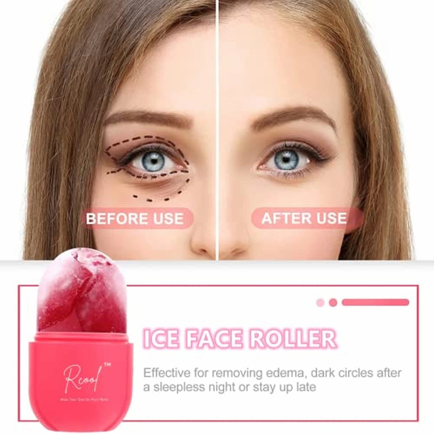 Rcool Ice Face Roller 2021& Gua Sha,Face Massager,Facial Beauty Ice Roller Skin Care Tools,Skin Care Products-For Face&Eyes,Remove Fine Lines,Shrink Pores,Reduce Acne and Lubricate the Skin. (Pink)