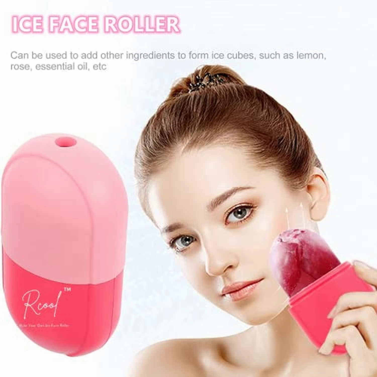Rcool Ice Face Roller 2021& Gua Sha,Face Massager,Facial Beauty Ice Roller Skin Care Tools,Skin Care Products-For Face&Eyes,Remove Fine Lines,Shrink Pores,Reduce Acne and Lubricate the Skin. (Pink)