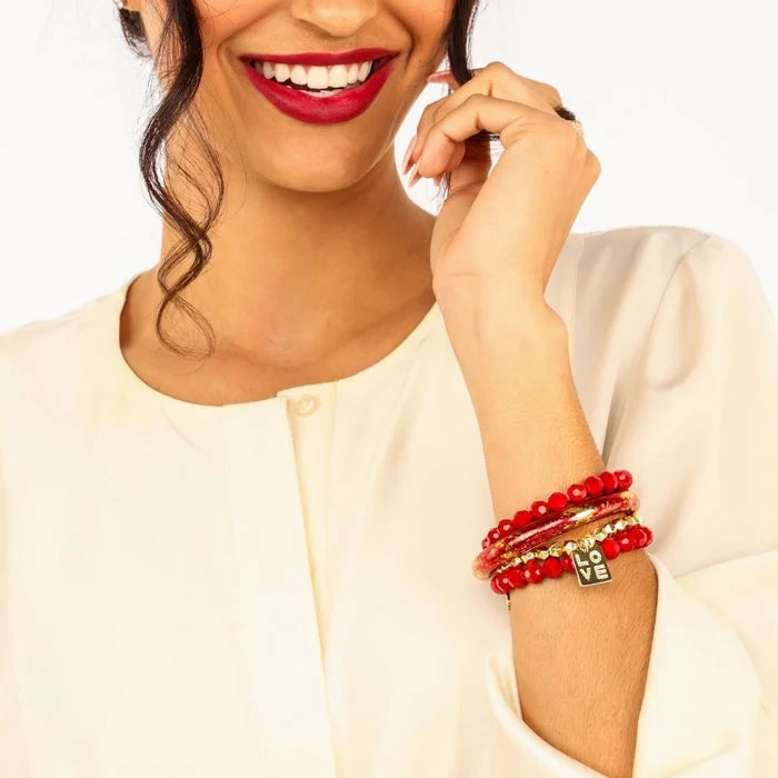 RED GOLD LOVE STACK SET