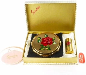 Red Roses Stratton Vanity Set In Original Box Unused 1960s