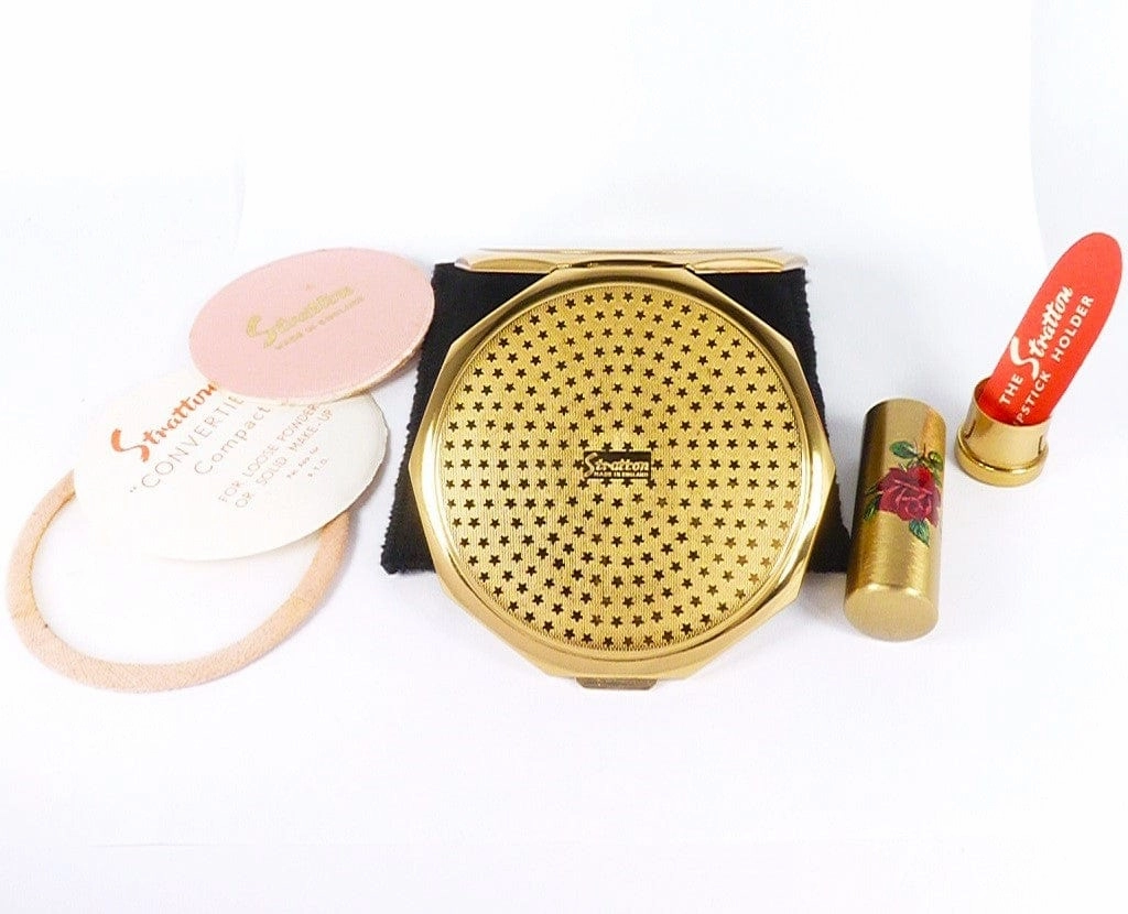 Red Roses Stratton Vanity Set In Original Box Unused 1960s