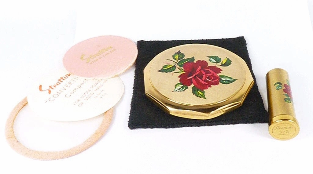 Red Roses Stratton Vanity Set In Original Box Unused 1960s