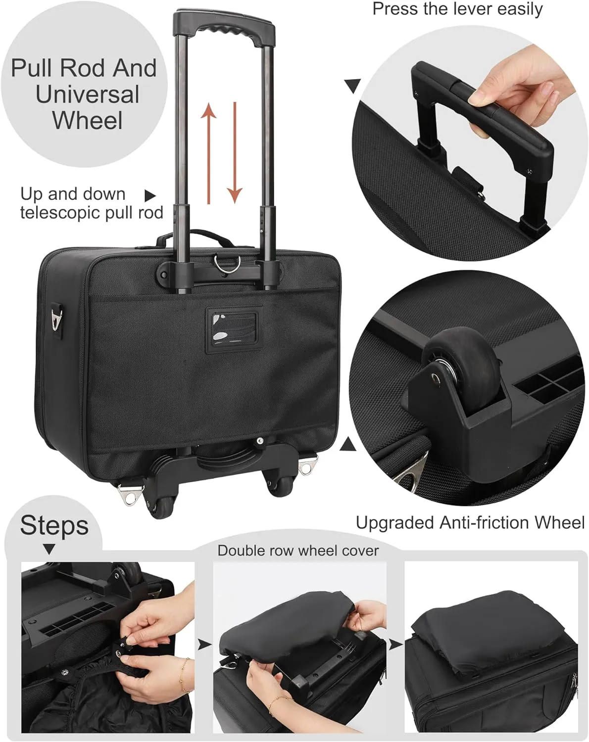 Relavel Extra Large Makeup Case Rolling Travel Train Case, 3 Layer with Insulation Compartment & Four Clear Storage Bags, Professional Makeup Artist Bag Portable Nail Organizer Box Art Supply Case
