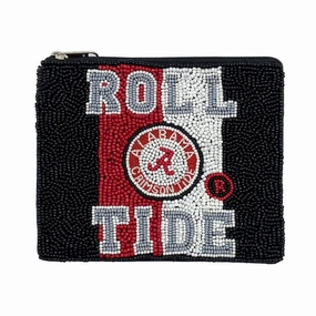 ROLL TIDE ALABAMA CRIMSON TIDE BEADED ZIP COIN BAG