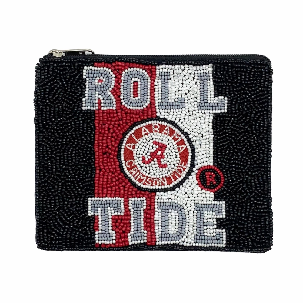 ROLL TIDE ALABAMA CRIMSON TIDE BEADED ZIP COIN BAG