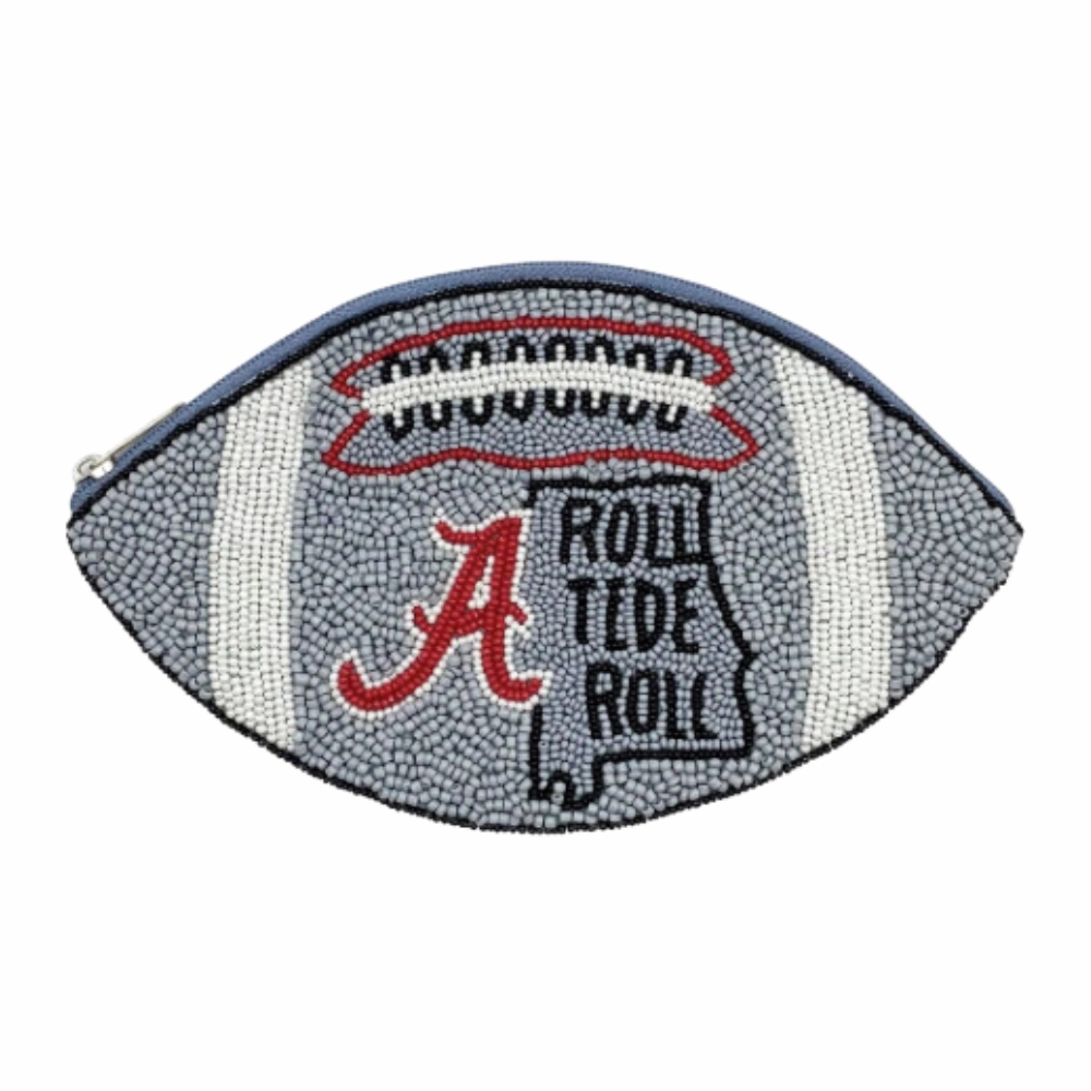 ROLL TIDE ROLL UNIVERSITY OF ALABAMA FOOTBALL BEADED ZIP COIN BAG