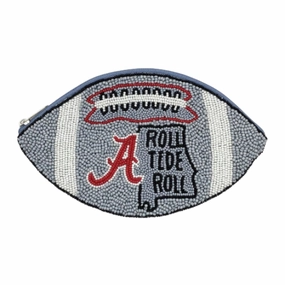 ROLL TIDE ROLL UNIVERSITY OF ALABAMA FOOTBALL BEADED ZIP COIN BAG