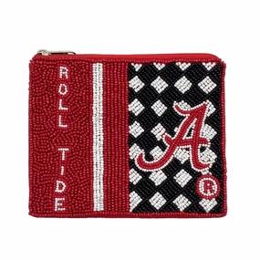 ROLL TIDE UNIVERSITY OF ALABAMA BEADED ZIP COIN BAG