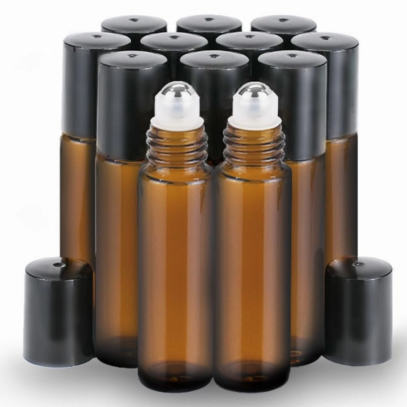 Roller Bottles for Oils 10 Ml (Amber Glass, 6 Pack, 1 Extra Stainless Steel Balls, 12 Labels, 1 Opener, 1 Funnels Essential Oil Roller Bottles, Roller on Bottles