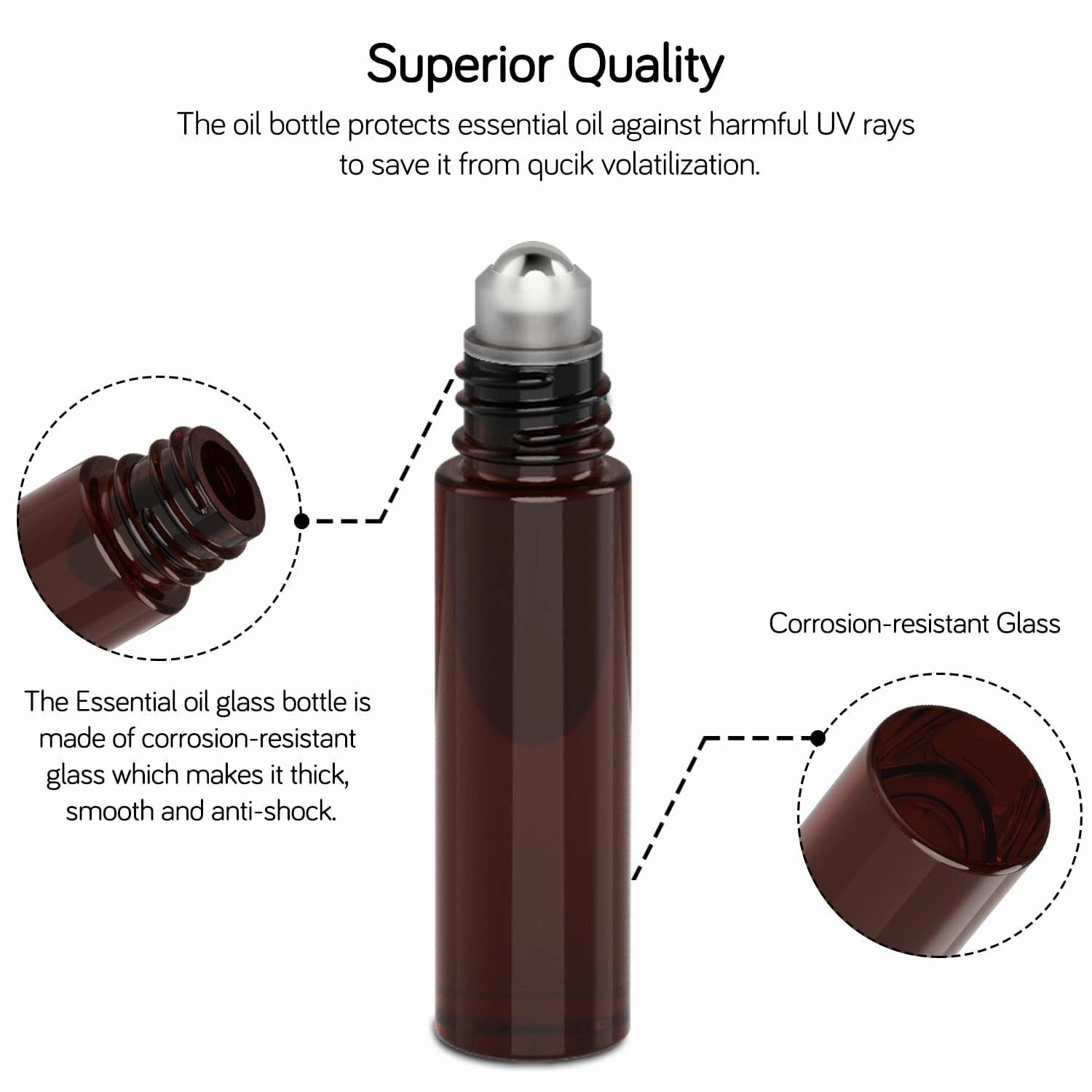 Roller Bottles for Oils 10 Ml (Amber Glass, 6 Pack, 1 Extra Stainless Steel Balls, 12 Labels, 1 Opener, 1 Funnels Essential Oil Roller Bottles, Roller on Bottles