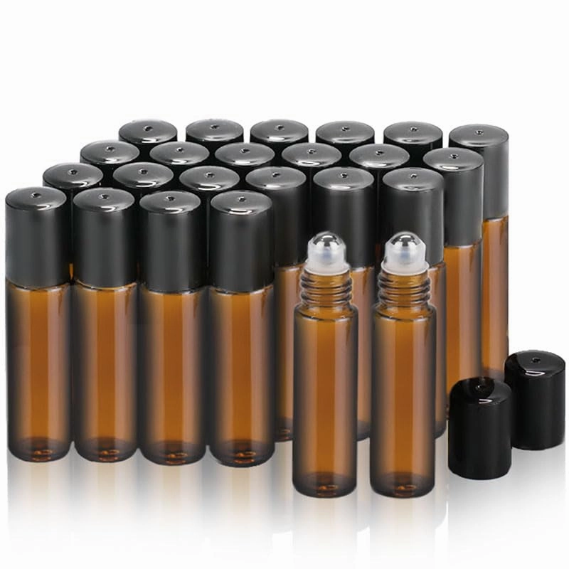 Roller Bottles for Oils 10 Ml (Amber Glass, 6 Pack, 1 Extra Stainless Steel Balls, 12 Labels, 1 Opener, 1 Funnels Essential Oil Roller Bottles, Roller on Bottles