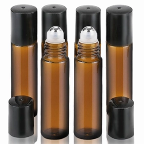 Roller Bottles for Oils 10 Ml (Amber Glass, 6 Pack, 1 Extra Stainless Steel Balls, 12 Labels, 1 Opener, 1 Funnels Essential Oil Roller Bottles, Roller on Bottles