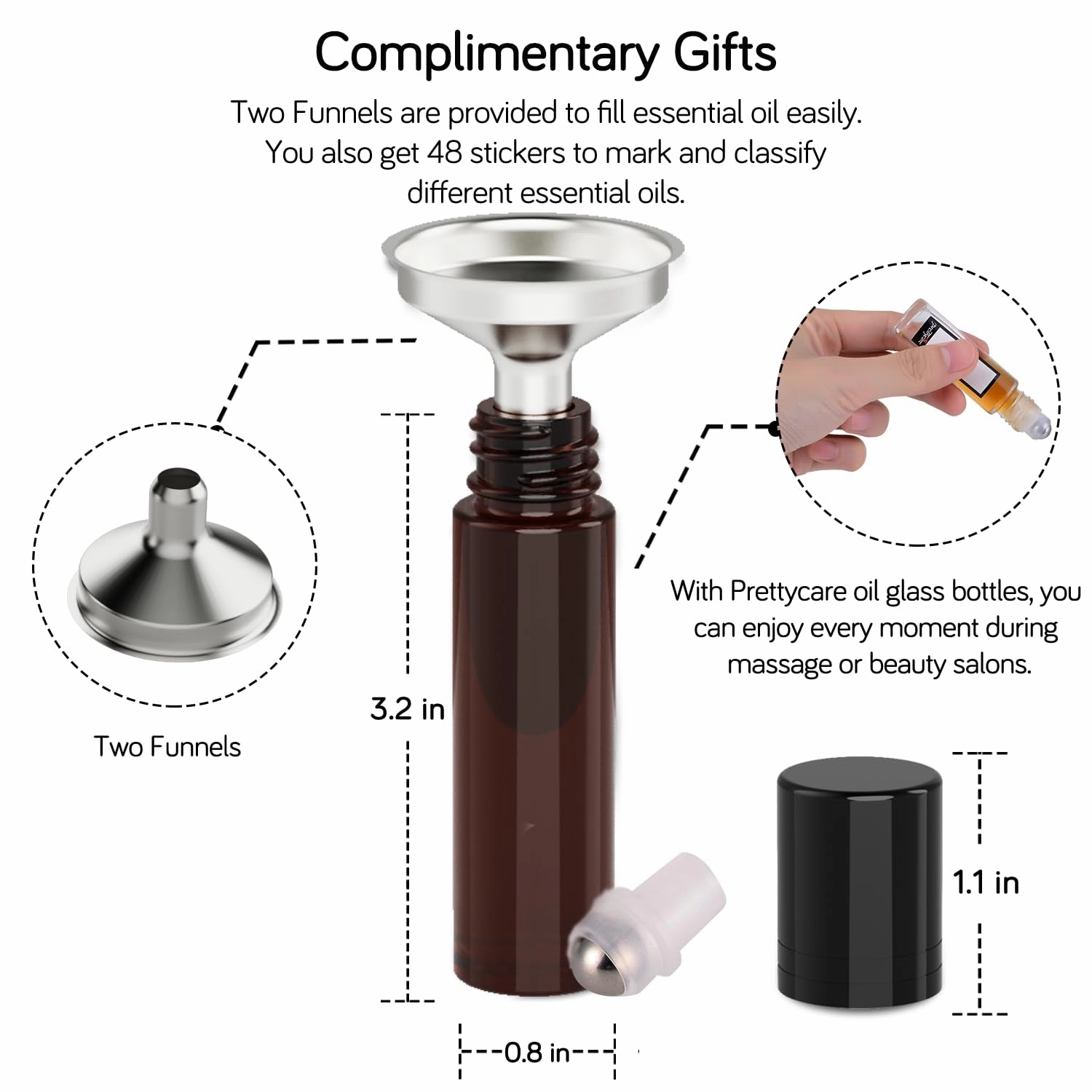 Roller Bottles for Oils 10 Ml (Amber Glass, 6 Pack, 1 Extra Stainless Steel Balls, 12 Labels, 1 Opener, 1 Funnels Essential Oil Roller Bottles, Roller on Bottles
