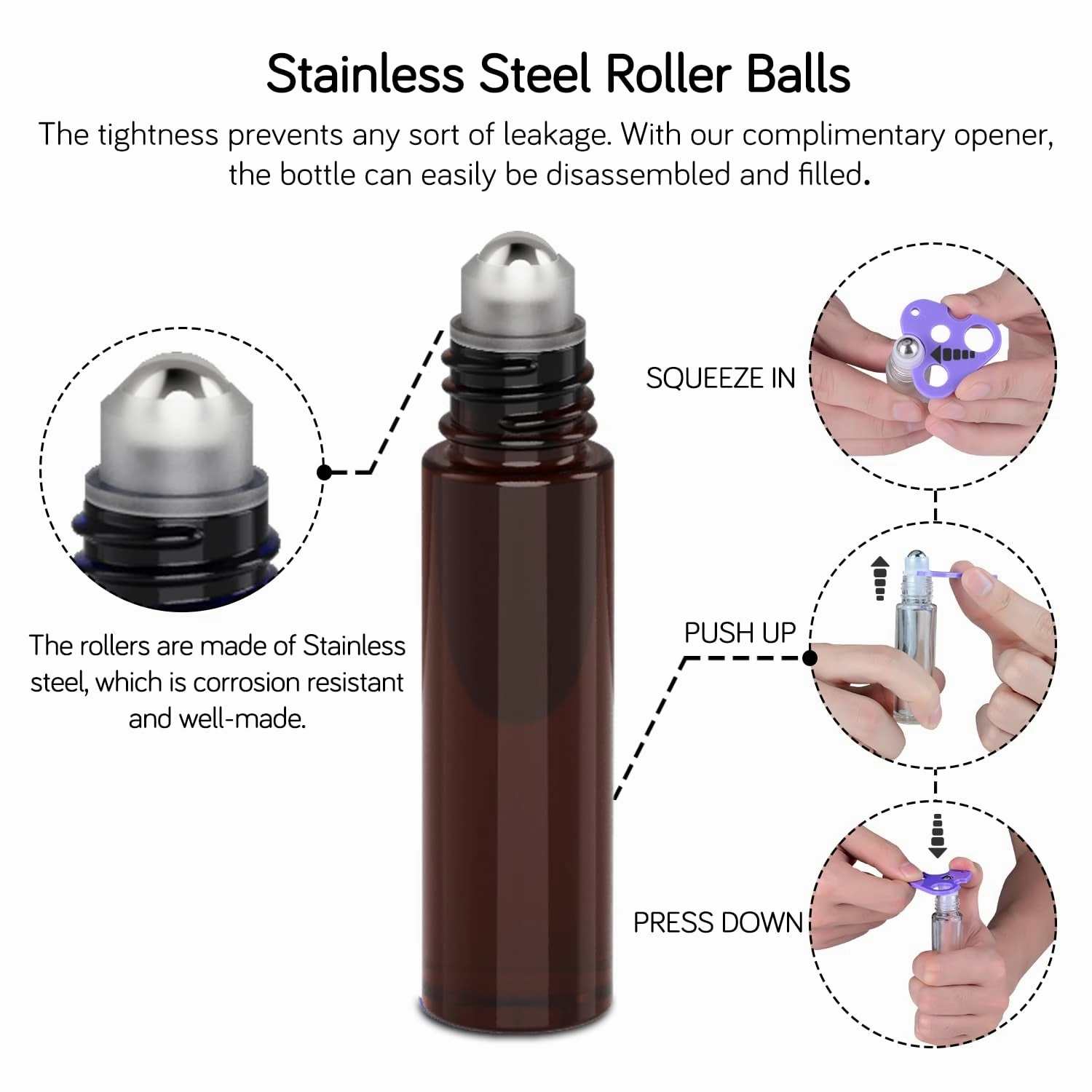 Roller Bottles for Oils 10 Ml (Amber Glass, 6 Pack, 1 Extra Stainless Steel Balls, 12 Labels, 1 Opener, 1 Funnels Essential Oil Roller Bottles, Roller on Bottles