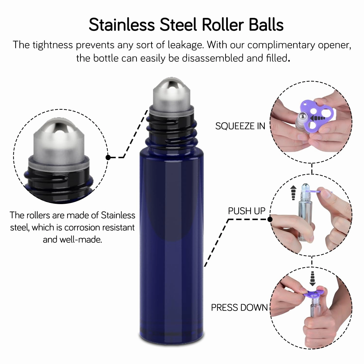 Roller Bottles for Oils 10 Ml (Amber Glass and Blue Glass, 6 Pack, 1 Extra Stainless Steel Balls, 12 Labels, 1 Opener, 1 Funnels Essential Oil Roller Bottles, Roller on Bottles