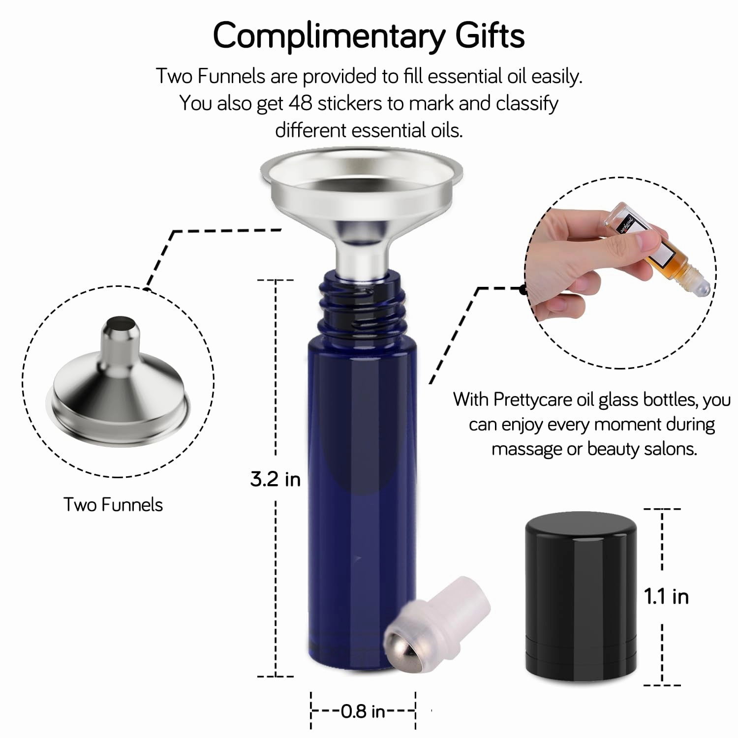Roller Bottles for Oils 10 Ml (Amber Glass and Blue Glass, 6 Pack, 1 Extra Stainless Steel Balls, 12 Labels, 1 Opener, 1 Funnels Essential Oil Roller Bottles, Roller on Bottles
