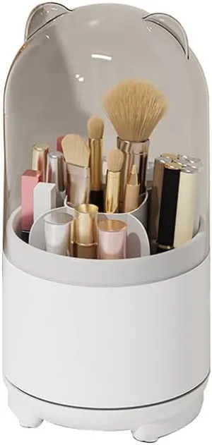 Rotating 360 Makeup Brush Holder Organizer with Lid Storage for with Clear Acrylic Spinning Cosmetics Holders Storage Cup for Vanity Desktop Bathroom Countertop