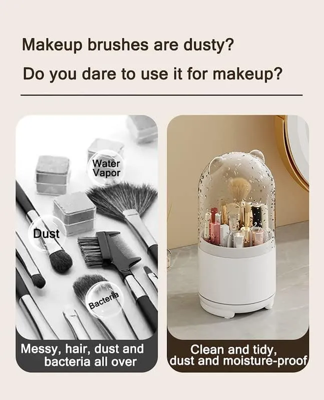 Rotating 360 Makeup Brush Holder Organizer with Lid Storage for with Clear Acrylic Spinning Cosmetics Holders Storage Cup for Vanity Desktop Bathroom Countertop
