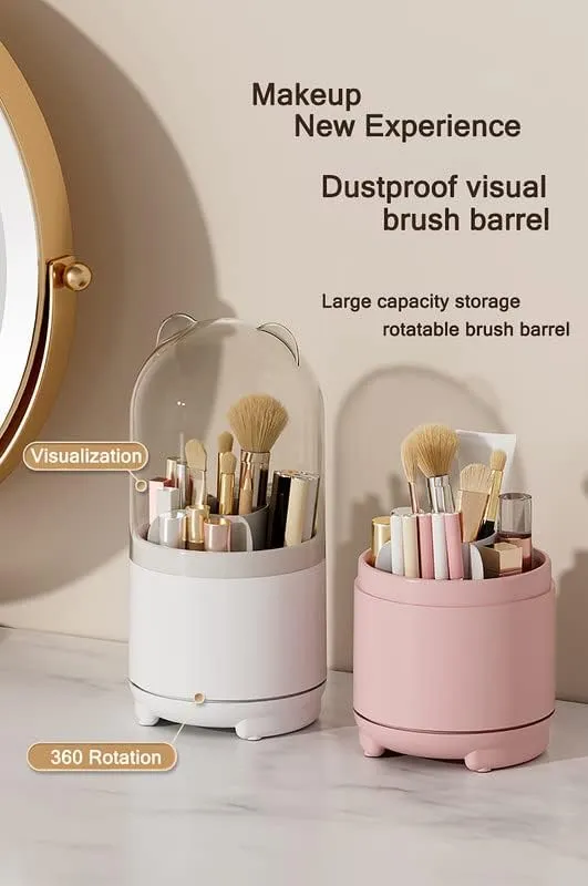 Rotating 360 Makeup Brush Holder Organizer with Lid Storage for with Clear Acrylic Spinning Cosmetics Holders Storage Cup for Vanity Desktop Bathroom Countertop