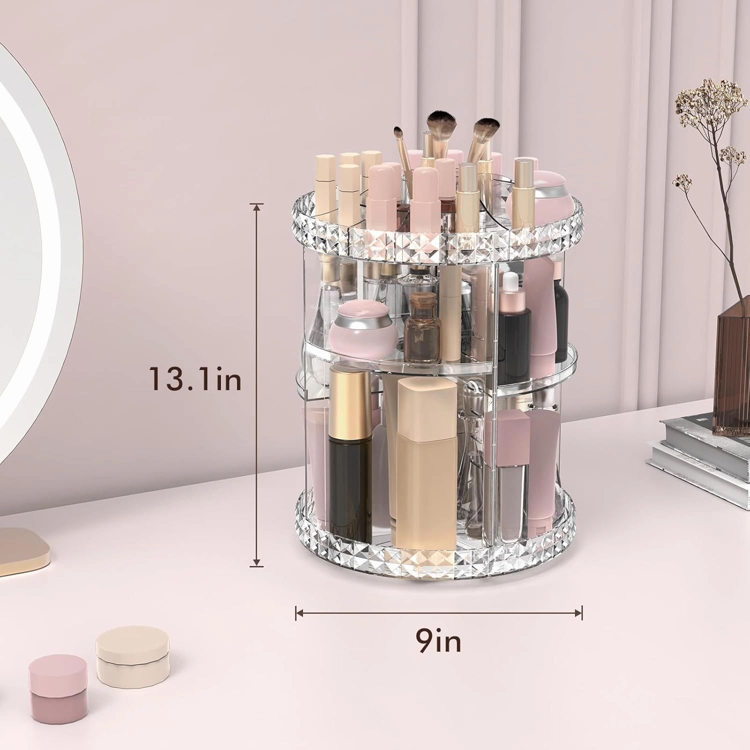 Rotating Makeup Organizer, 360° Spinning Skincare Organizers, Adjustable Layer Cosmetic Storage Lazy Susan Makeup Organizers for Dresser Bathroom, Medium, Clear