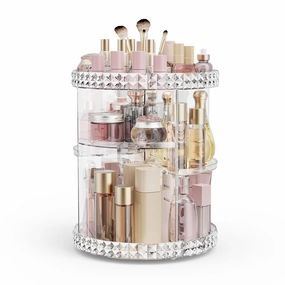 Rotating Makeup Organizer, 360° Spinning Skincare Organizers, Adjustable Layer Cosmetic Storage Lazy Susan Makeup Organizers for Dresser Bathroom, Medium, Clear