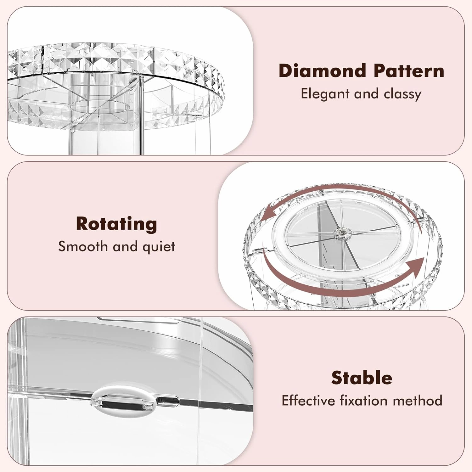 Rotating Makeup Organizer, 360° Spinning Skincare Organizers, Adjustable Layer Cosmetic Storage Lazy Susan Makeup Organizers for Dresser Bathroom, Medium, Clear