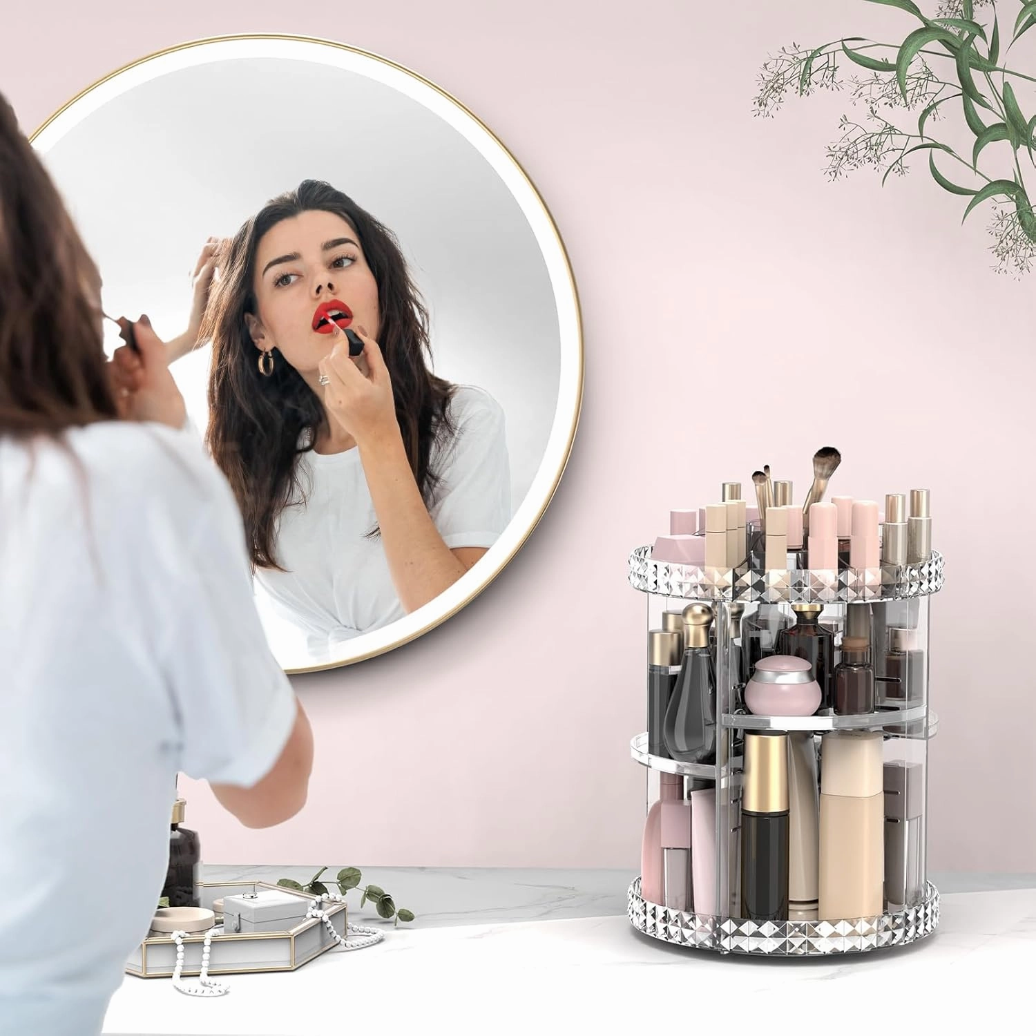 Rotating Makeup Organizer, 360° Spinning Skincare Organizers, Adjustable Layer Cosmetic Storage Lazy Susan Makeup Organizers for Dresser Bathroom, Medium, Clear