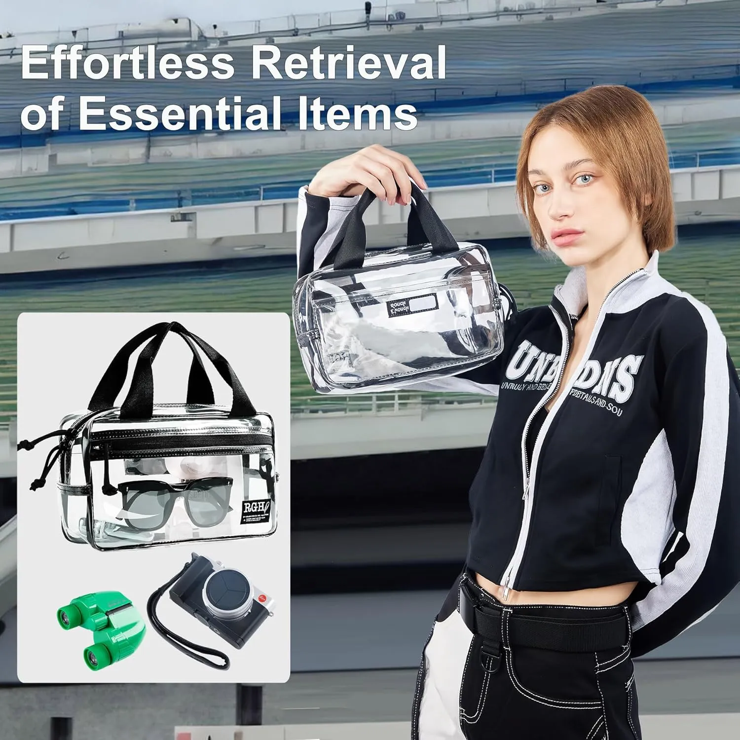 Rough Enough Clear Stadium Bag Handbag for Women Event Concert Sport Fans Fashion Cute Stylish