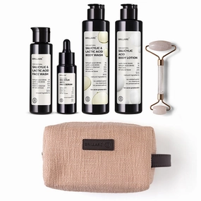 Salicylic Acid Face Wash & face serum & Body Wash & Body Lotion with Jade Roller & Pink Pouch Combo