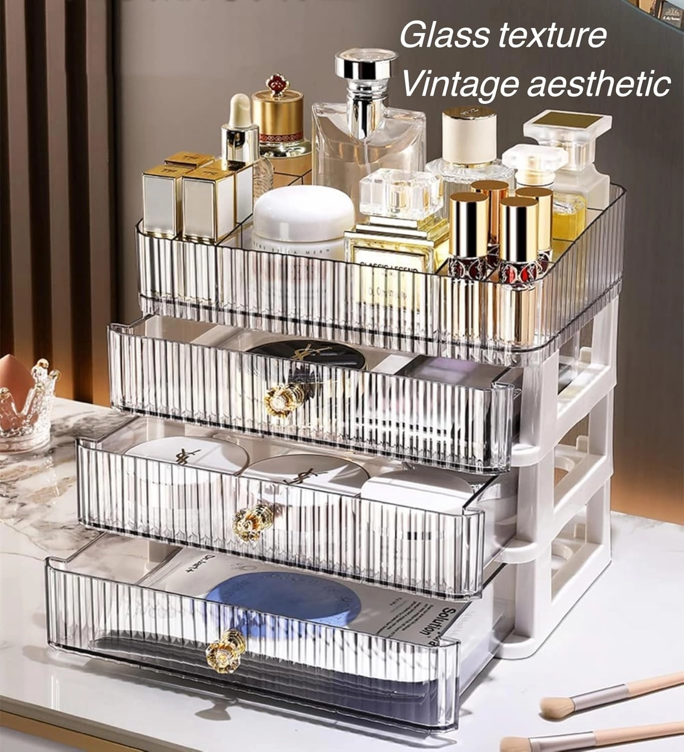 Simbuy Clear Makeup Organizer with 3 Drawers, Bathroom Organizer and Storage, Ideal for Desk and Dresser Vanity Countertop, Great for Cosmetics, Skincare, Perfume,Toiletry