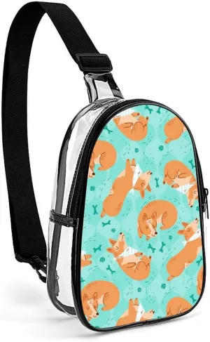 Sleeping Corgi Clear Sling Bag Stadium Crossbody Bags Purses for Women Men with Adjustable Strap