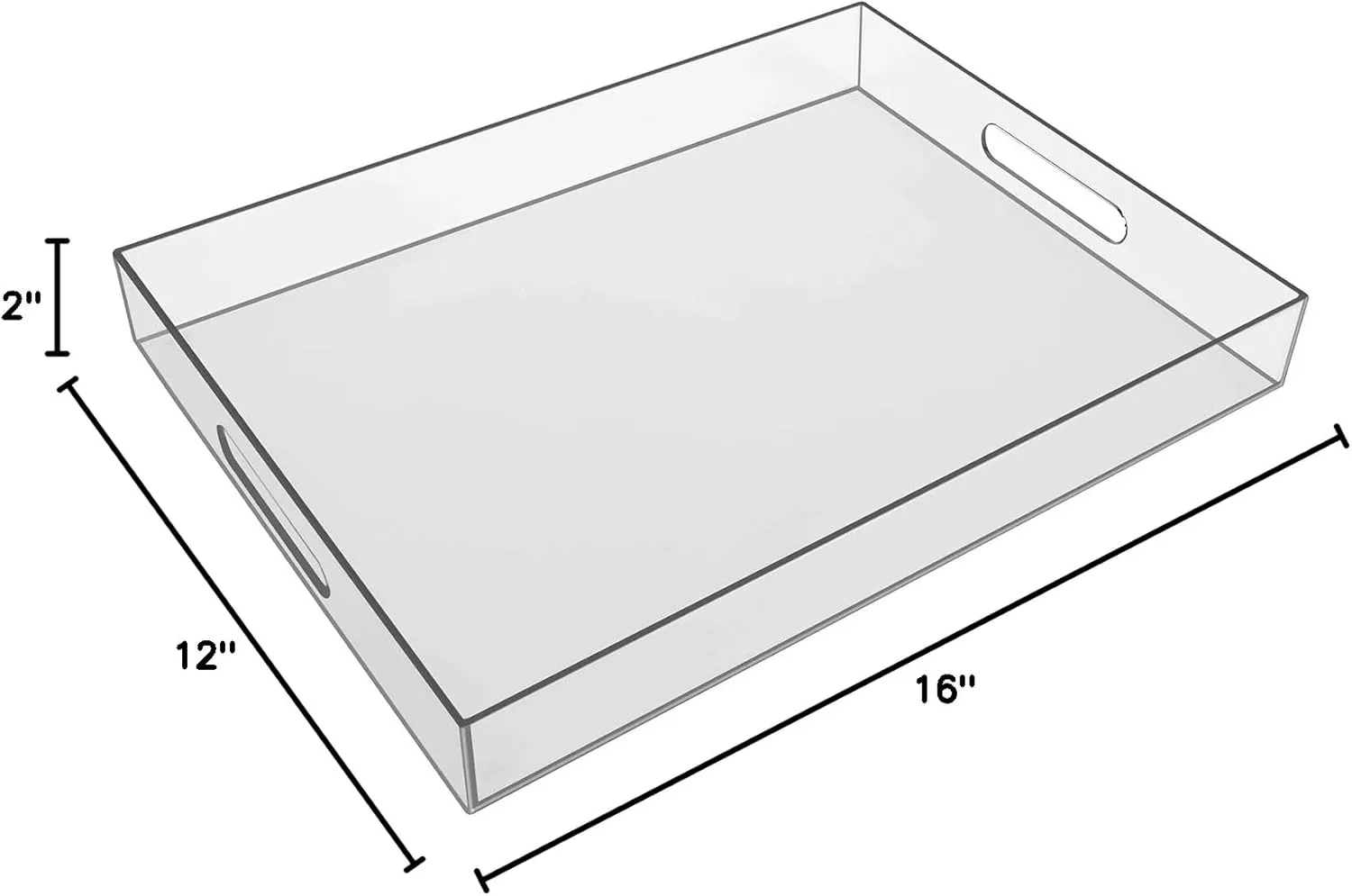 Sooyee Clear Acrylic Tray Decorative,16" x 12" Plastic Serving Trays for Coffee Table,Kitchen,Bathroom,Food,Vanity Countertop,Large Ottoman Tray with Handles