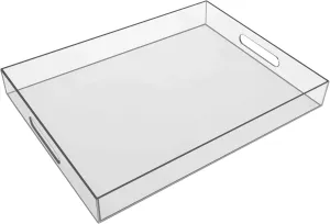Sooyee Clear Acrylic Tray Decorative,16" x 12" Plastic Serving Trays for Coffee Table,Kitchen,Bathroom,Food,Vanity Countertop,Large Ottoman Tray with Handles