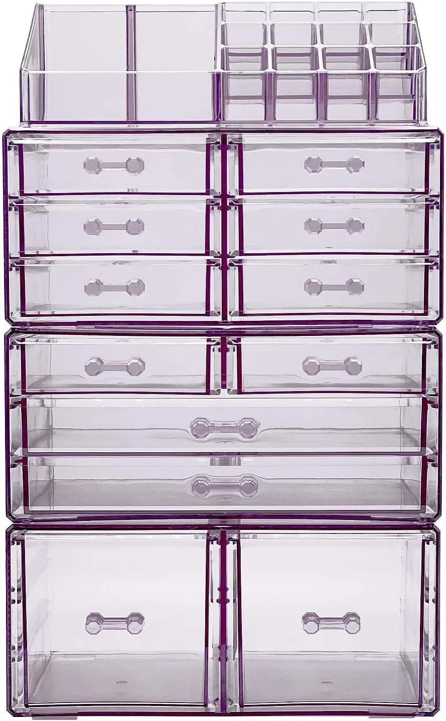 Sorbus Large Makeup Organizer - Clear Stackable Jewelry & Makeup Organizer For Vanity, Bathroom Storage, Dresser - 12 Drawers Cosmetic Beauty Organizers and Storage with Lipstick, Makeup Brush Holder