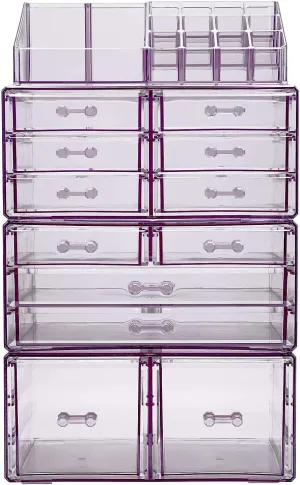 Sorbus Large Makeup Organizer - Clear Stackable Jewelry & Makeup Organizer For Vanity, Bathroom Storage, Dresser - 12 Drawers Cosmetic Beauty Organizers and Storage with Lipstick, Makeup Brush Holder