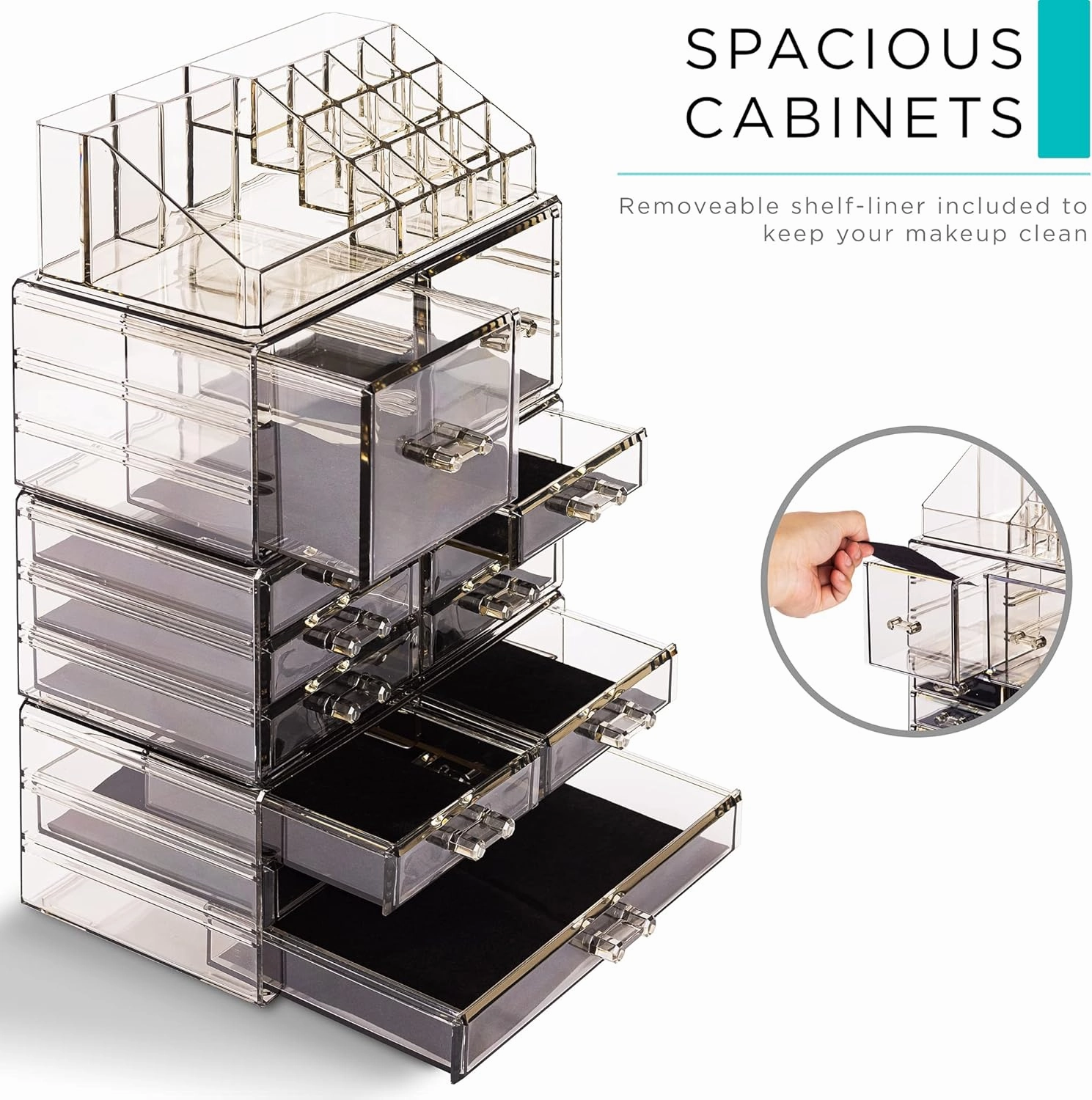 Sorbus Large Makeup Organizer - Clear Stackable Jewelry & Makeup Organizer For Vanity, Bathroom Storage, Dresser - 12 Drawers Cosmetic Beauty Organizers and Storage with Lipstick, Makeup Brush Holder