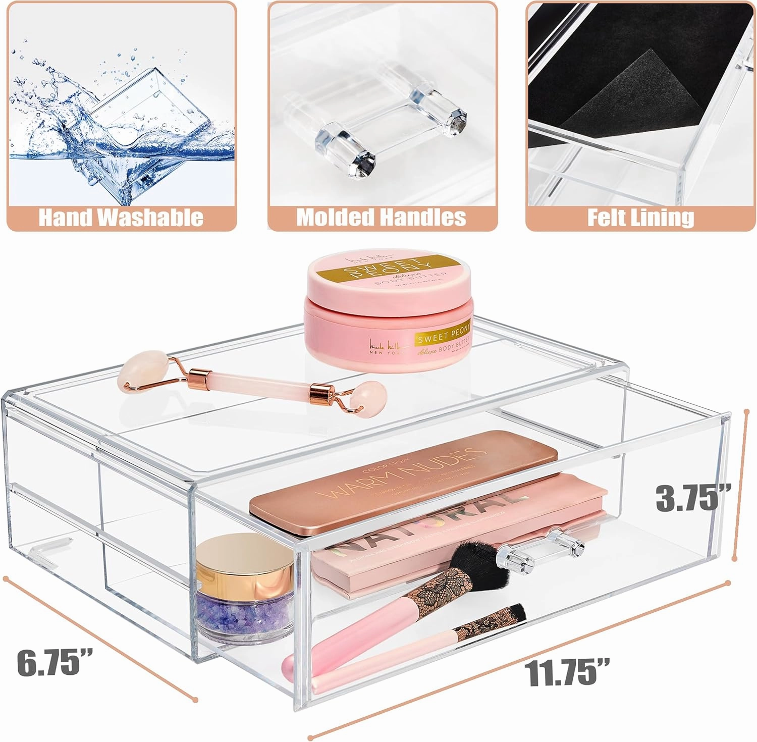 Sorbus Stackable Acrylic Drawers - 1 Clear Storage Drawers for Organizing Make up Palettes, Nail Hair Accessories, Cosmetics & Beauty Supplies - 11.75"W Makeup Organizer for Vanity, Bathroom Organizer