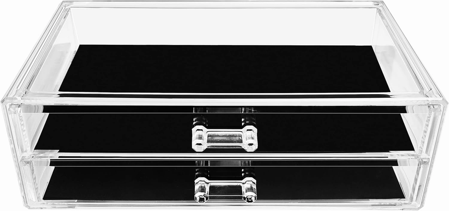 Sorbus Stackable Acrylic Drawers - 2 Clear Storage Drawers for Organizing Make up Palettes, Nail Polish, Hair Accessories, Cosmetics & Beauty Supplies - Makeup Organizer for Vanity, Bathroom Organizer