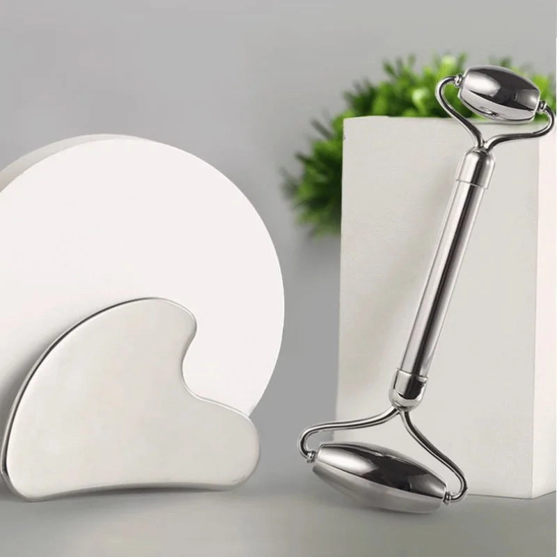 Stainless Steel Facial Roller & Gua Sha Set - Anti-Wrinkle Cooling Massage Tools