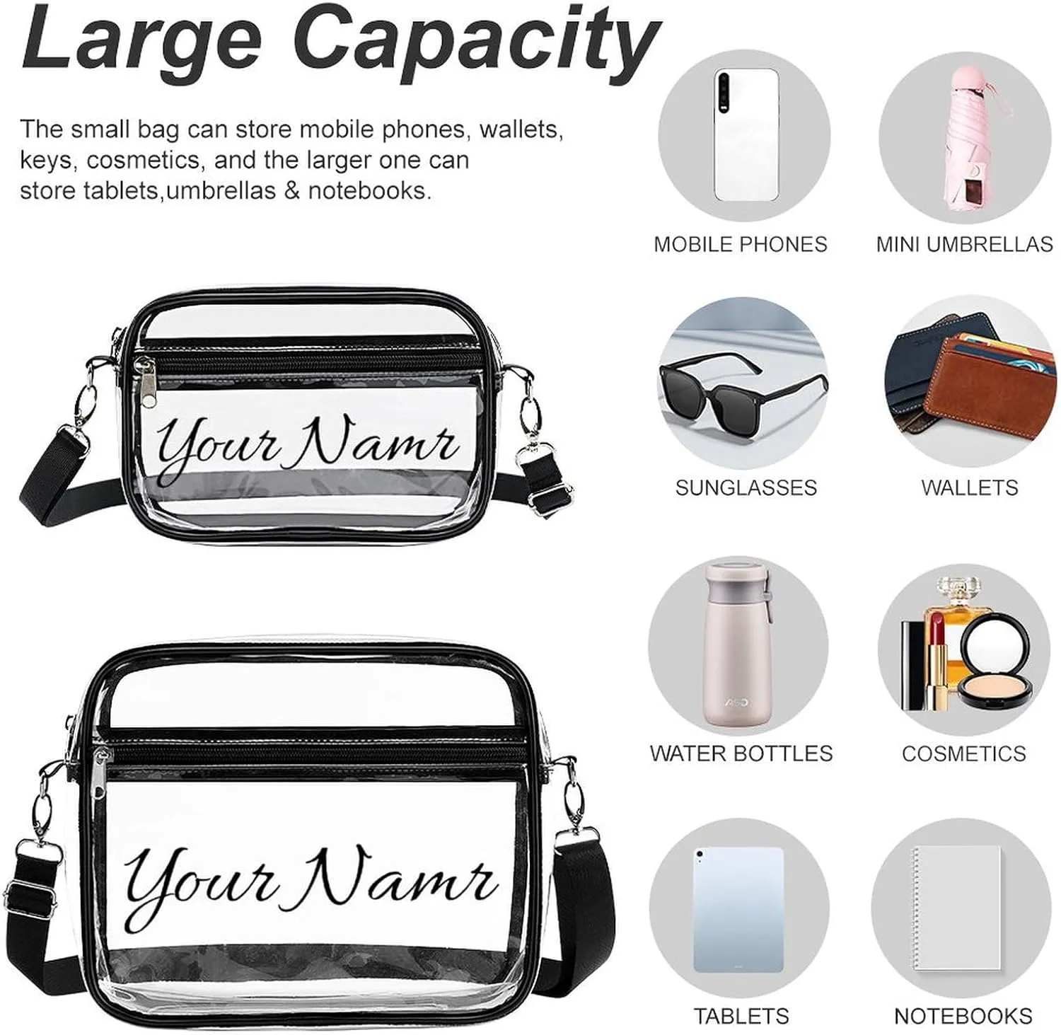 Stylish Clear Crossbody Bag - PVC Transparent Messenger Bag with Adjustable Strap for Work, Travel and Daily Use