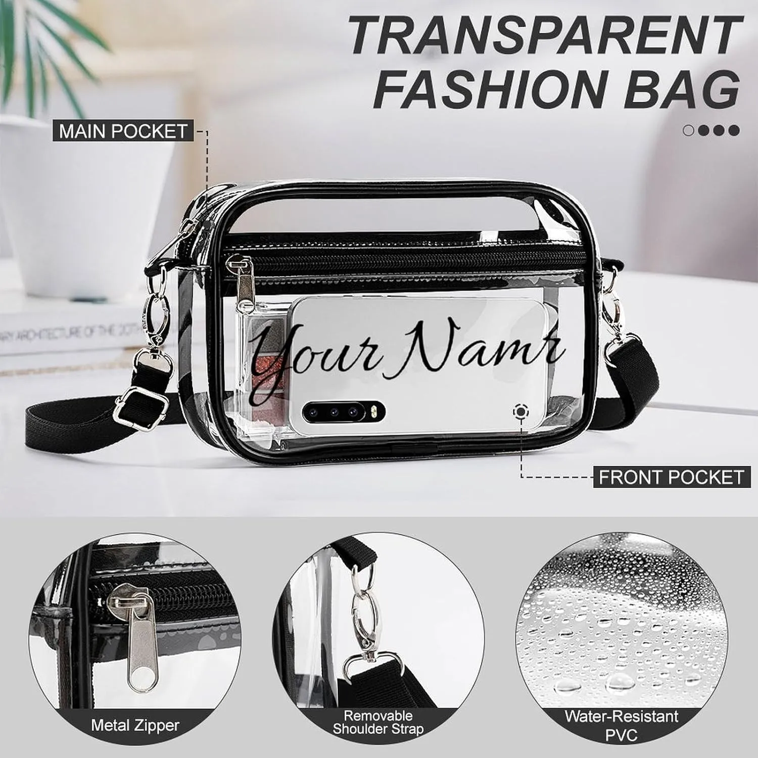 Stylish Clear Crossbody Bag - PVC Transparent Messenger Bag with Adjustable Strap for Work, Travel and Daily Use