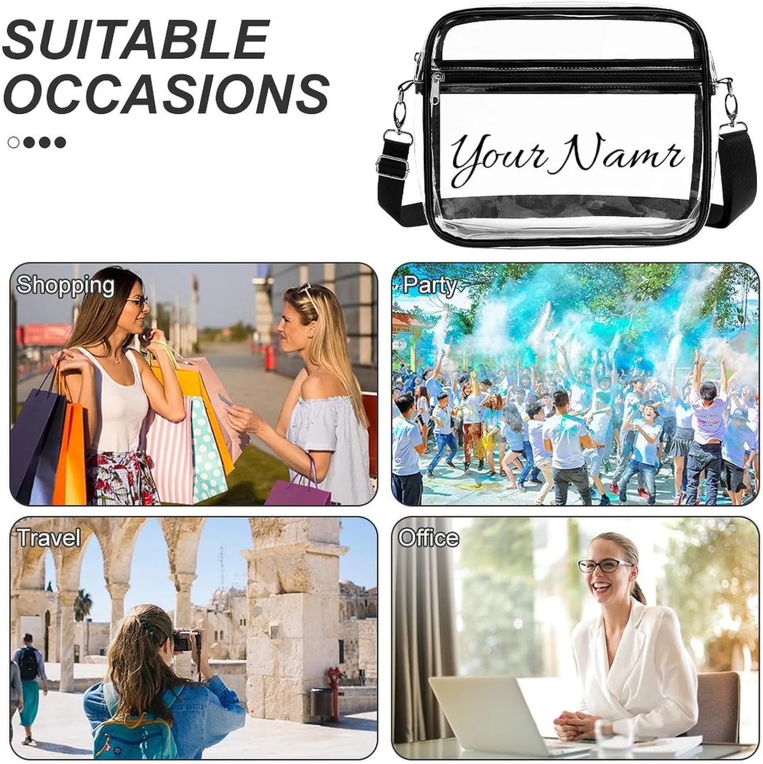 Stylish Clear Crossbody Bag - PVC Transparent Messenger Bag with Adjustable Strap for Work, Travel and Daily Use