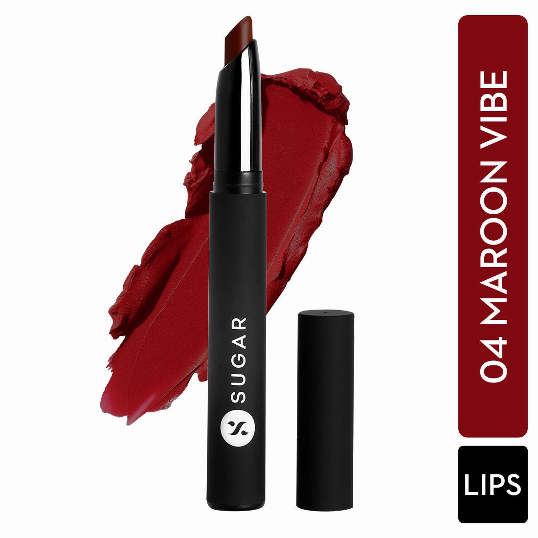 SUGAR Matte Attack Transferproof Lipstick - 04 Maroon Vibe (Dark Red) (2g)