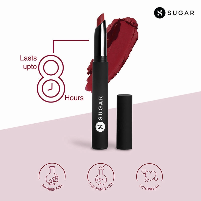 SUGAR Matte Attack Transferproof Lipstick - 04 Maroon Vibe (Dark Red) (2g)