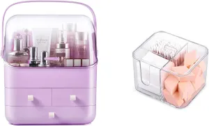SUNFICON Makeup Organizer Holder Cosmetic Storage Box and Cotton Pads Holder Organizer