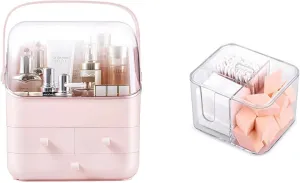 SUNFICON Makeup Organizer Holder Cosmetic Storage Box and Cotton Pads Holder Organizer