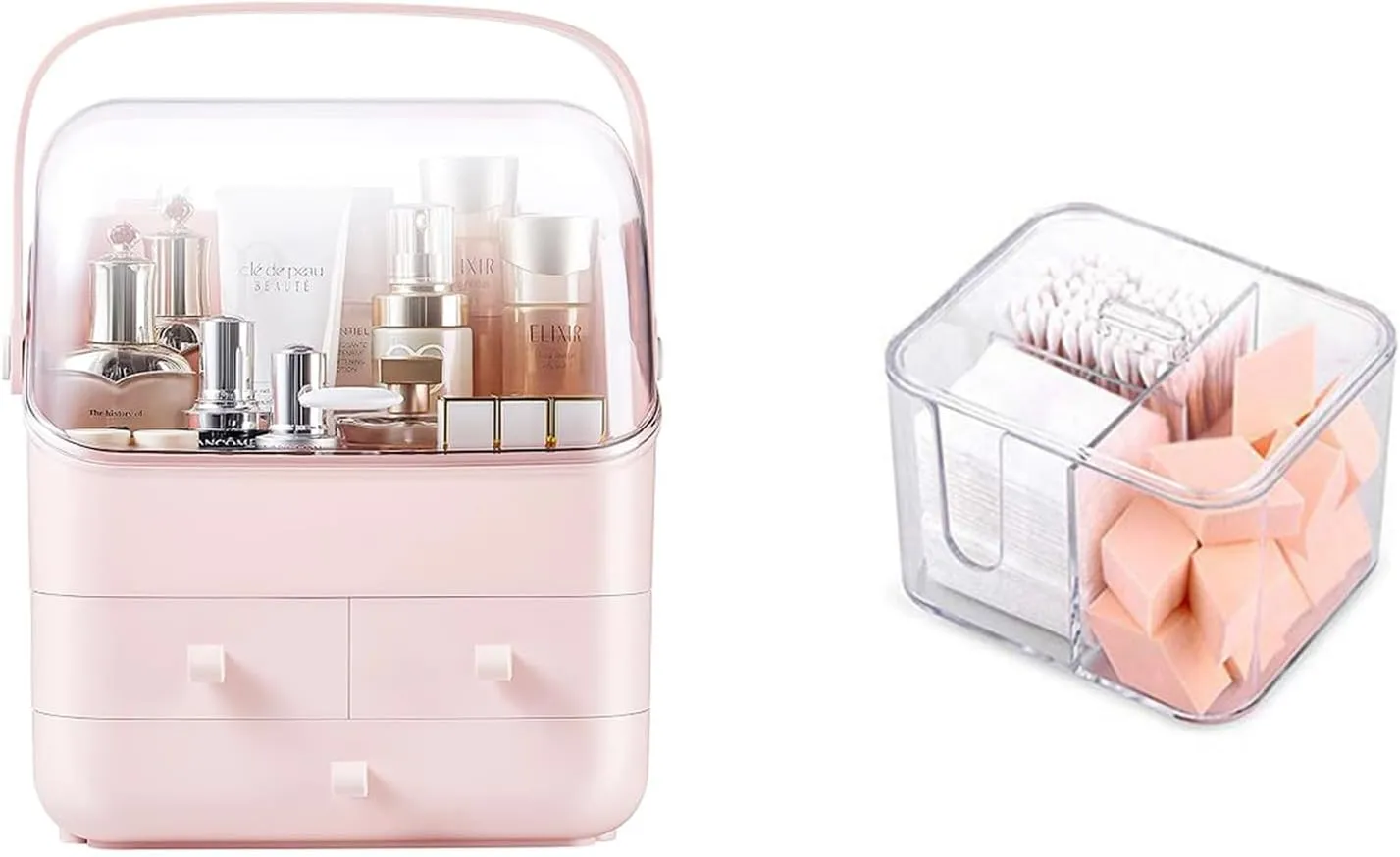 SUNFICON Makeup Organizer Holder Cosmetic Storage Box and Cotton Pads Holder Organizer