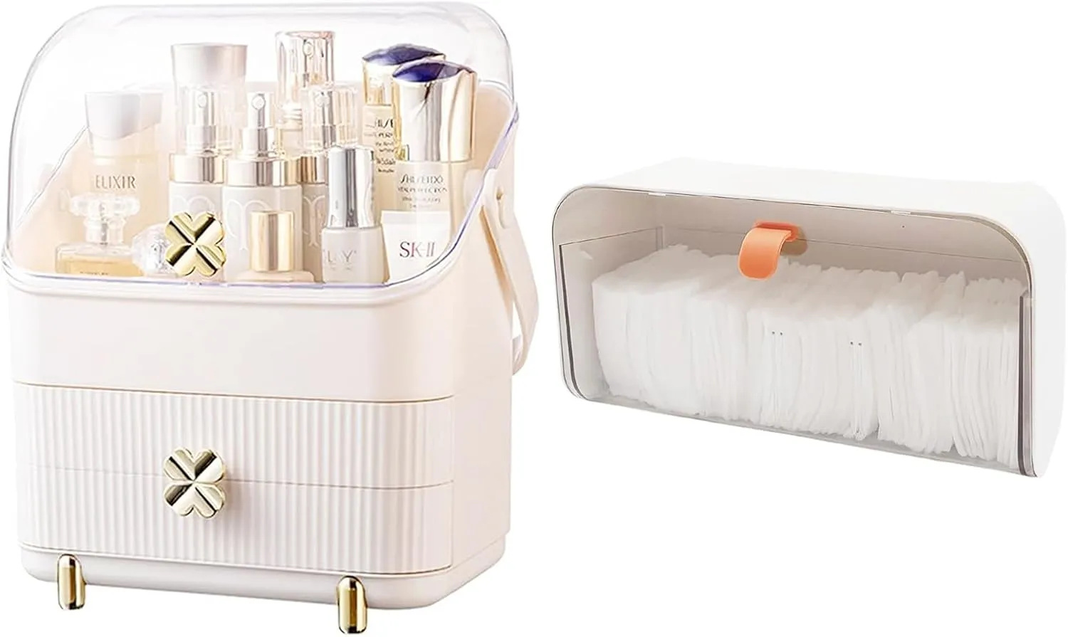 SUNFICON Makeup Organizer Holder Cosmetic Storage Box and Wall Mounted Cotton Pads Holder