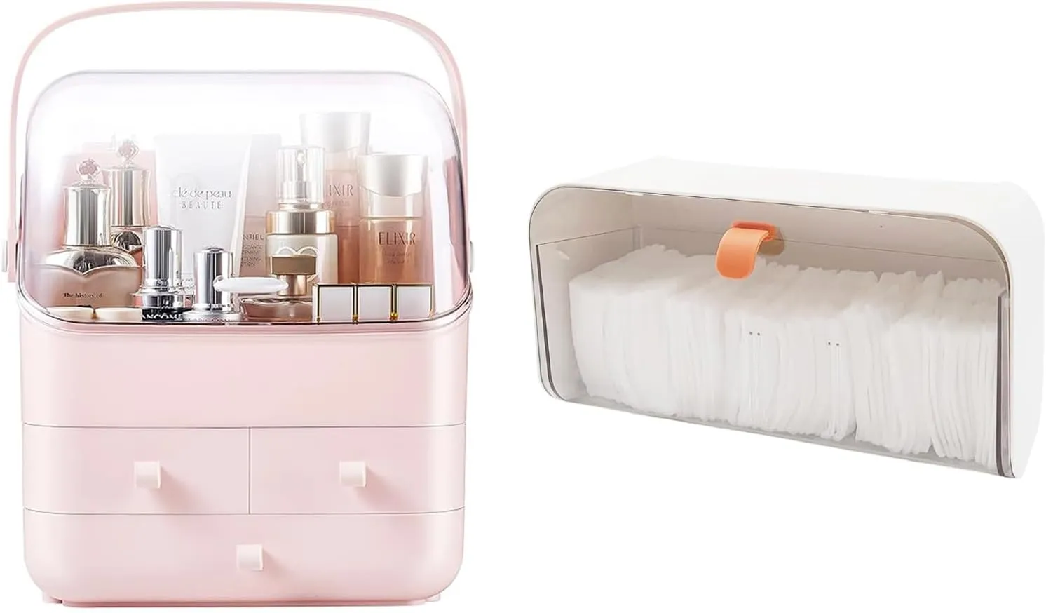 SUNFICON Makeup Organizer Holder Cosmetic Storage Box and Wall Mounted Cotton Pads Holder